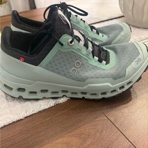 On Running Aqua and Black Athletic Shoes